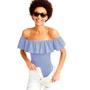 NWOT J.Crew Ruffle Striped Bodysuit